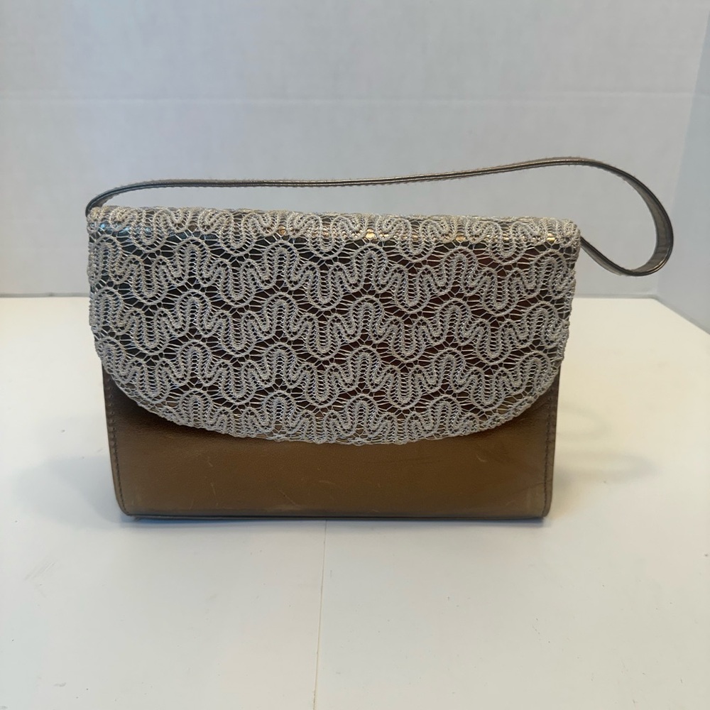 Vintage Metallic Bronze Lace Flap Evening Clutch Crossbody Bag Bronze Cream